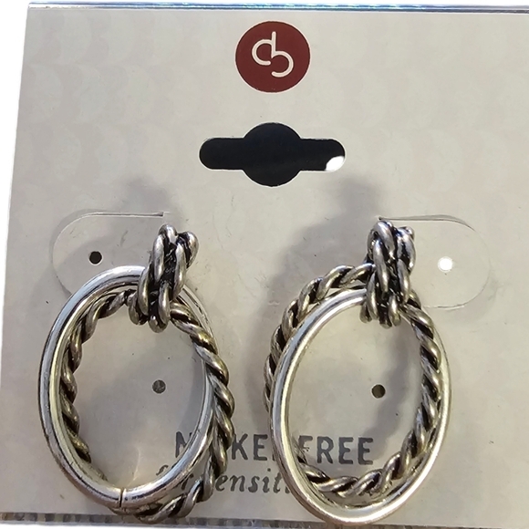 Silver Plated Double Door Knocker Oval Hoops Pierced Earrings - Picture 5 of 5